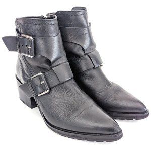 🖤 MNG Black Leather Point toe Zip up boots Size 39 🖤